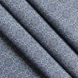 blue and white snowflake pattern print on poplin